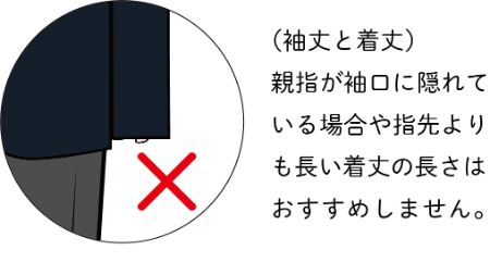 ジャケット着丈の裾と指先のイメージ写真×